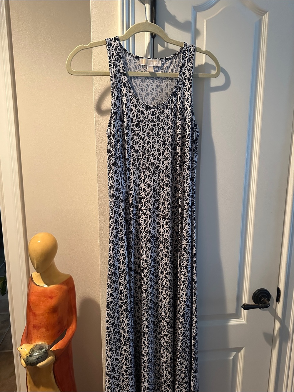 Michael Kors Navy and White Sleeveless Printed Maxi Dress